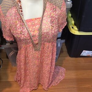 Maeve Pink Smocked Short Sleeve Tunic